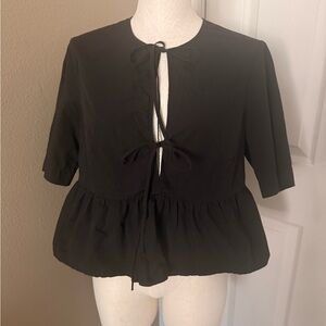 H&M Black Peplum Tie-Front Blouse